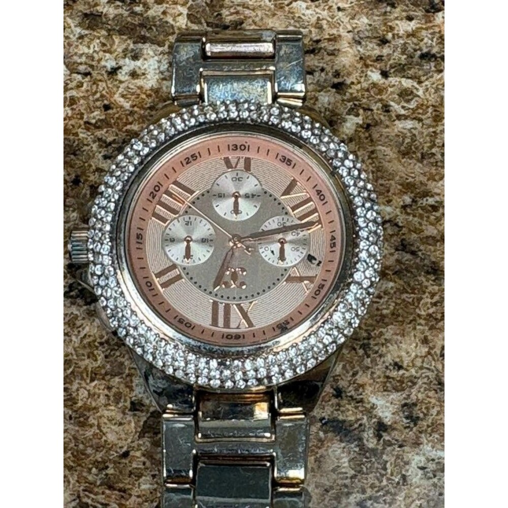 Womens Rose Gold Tone Rhinestone Watch Roman Numeral Fashion Bracelet